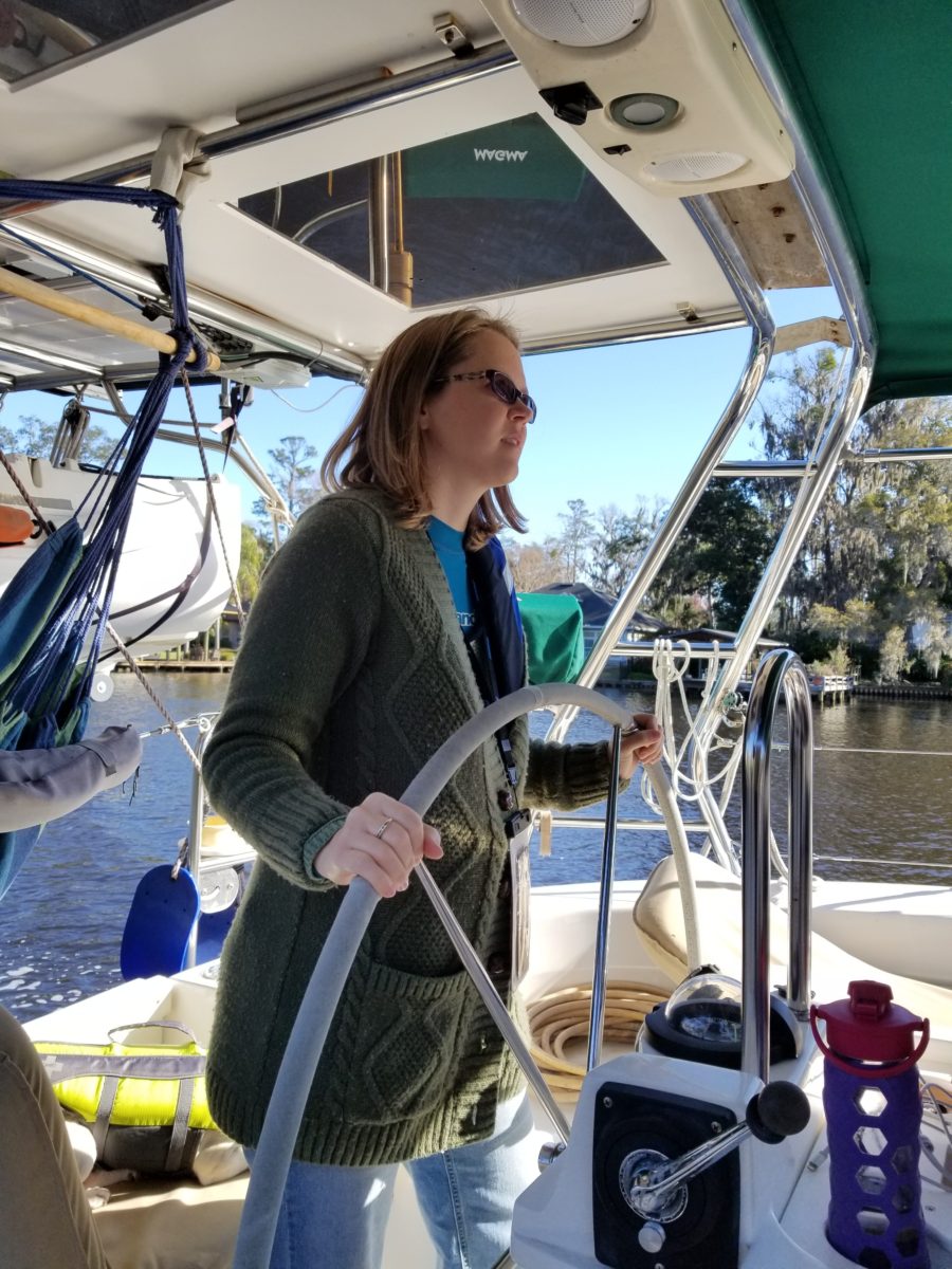 Carolyn at the helm